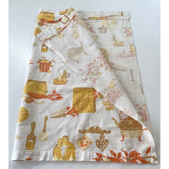 Vintage 1970s curtain, brown orange kitchen appliances pattern, rod header panel - Picture 6 of 10
